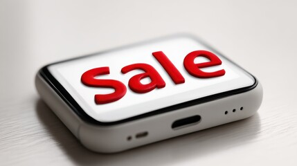 Red sale sign on smartphone screen: retail shopping discount concept