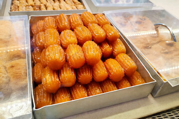 tray with fresh tulumba sweets