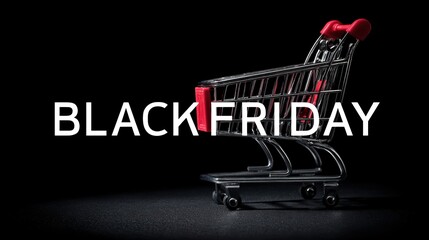 Black friday shopping cart on dark background with bold text