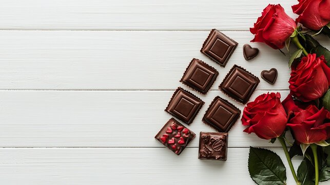 Valentine's Day card mockup, roses, chocolate, romantic gesture,  