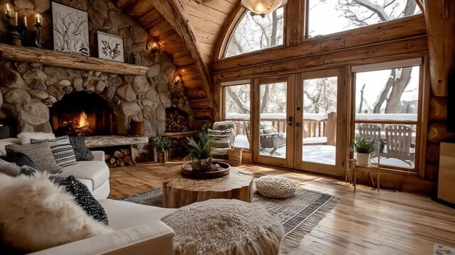 Cozy log cabin living room