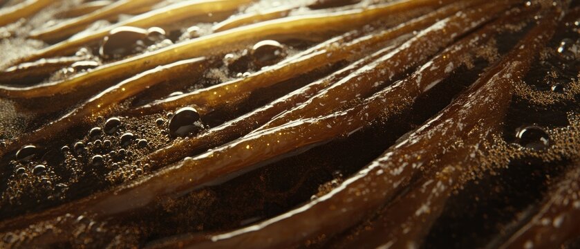 Golden brown glossy texture with parallel lines and bubbles abstract background