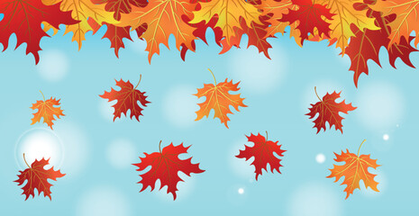 Realistic autumn foliage, background with bokeh - Vector illustration