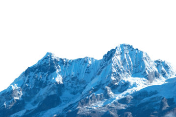 Mountains Kangchenjunga range with peaks in snow, winter mountains panorama in PNG isolated on transparent background