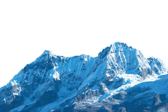 Mountains Kangchenjunga range with peaks in snow, winter mountains panorama in PNG isolated on transparent background - Powered by Adobe