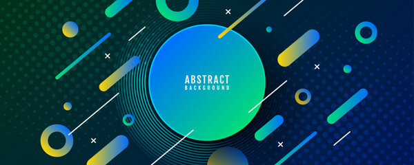 Blue green abstract background overlap layer on dark space with circles effect decoration. Modern graphic design element geometric style concept for web banner, art, flyer, card, or brochure cover