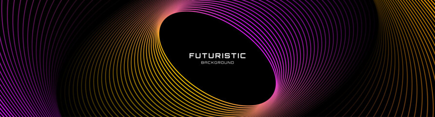 Fototapeta na wymiar Yellow purple lines techno abstract background overlap layer on dark space with ellipse effect decoration. Modern graphic design element stripes style concept for web, flyer, card, or brochure cover