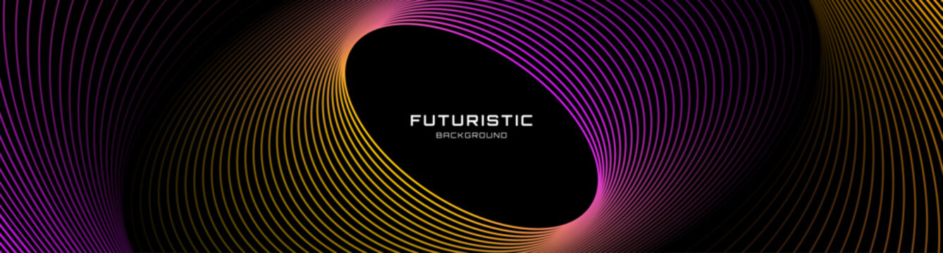 Yellow purple lines techno abstract background overlap layer on dark space with ellipse effect decoration. Modern graphic design element stripes style concept for web, flyer, card, or brochure cover