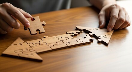 Connecting puzzle pieces to form an arrow showing the path to success