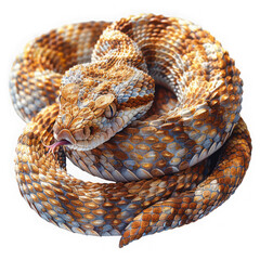 Naklejka premium A coiled viper snake with its tongue flicking, isolated on transparent background