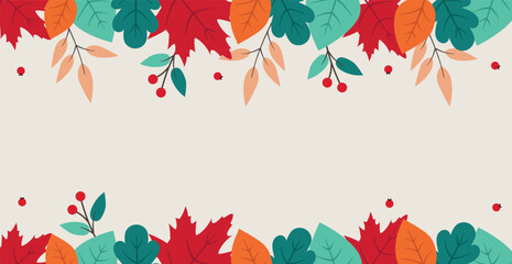 Realistic autumn foliage, white background with space for text - Vector illustration