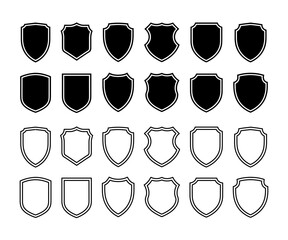 Set of Shield Silhouettes and Outlined Emblem Icons Vector Badge Templates