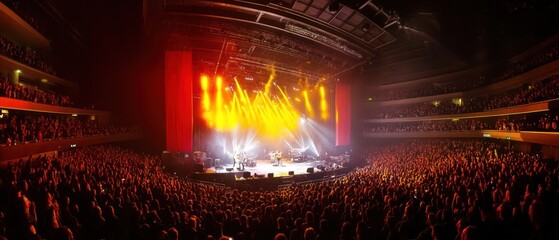 Fototapeta na wymiar Live music concert crowd stage lighting performance event entertainment venue