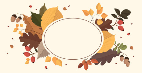 Abstract autumn web background template with many different leaves - Vector illustration