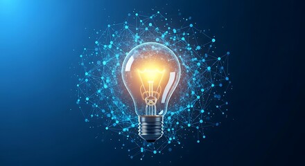 Illuminated light bulb surrounded by a network of interconnected nodes innovation concept