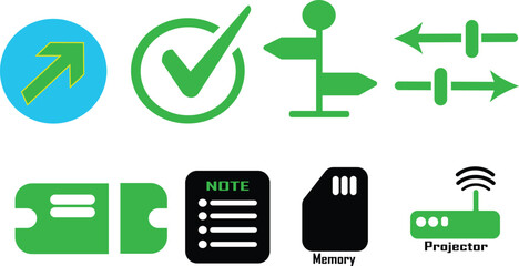Collection of Green and Blue Icons Representing Direction and Tasks Keywords: arrow, direction, up, right, green, blue, circle