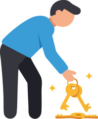 Person reaching for keys with sparkle effects on a white background.