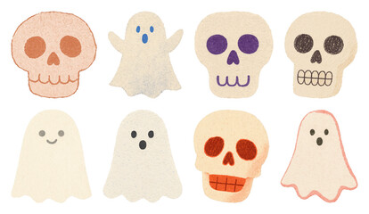 Fototapeta premium PNG Cute cartoon skull ghost illustrations, element set on transparent background