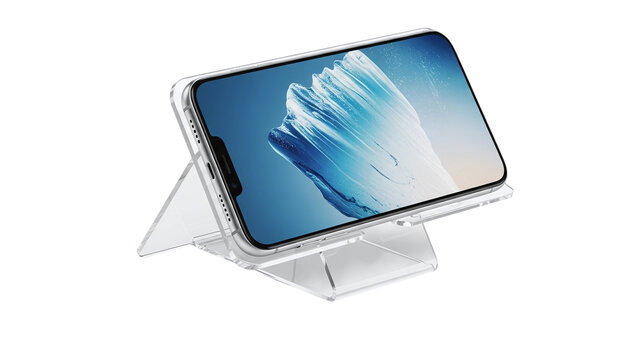Discover the perfect phone stand for your mobile device clear design and adjustable viewing angles online now on transparent background
