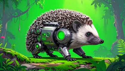 Mech hedgehog in lush jungle