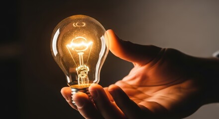 Hand holding glowing light bulb symbolizing creativity and innovation