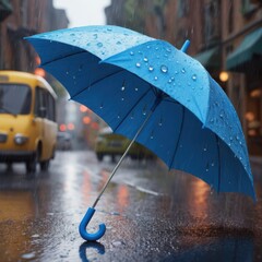 Blue umbrella and rain