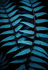 Blue Fern Leaves Create Serene, Botanical Pattern Against Dark Background, Smartphone Screensaver.