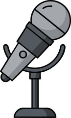 Illustration of a classic microphone on a stand for audio recording