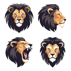 Majestic lion head collection featuring diverse expressions and fierce roars