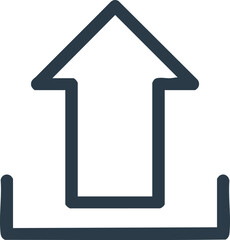 Simple icon showing an upward arrow and a container for uploading