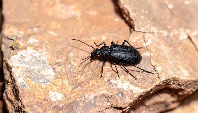 Black Beetle on Rock Surface.