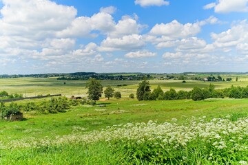  Minsk region, Belarus, July 12, 2025. Rural landscape near the Stalin Line.                              