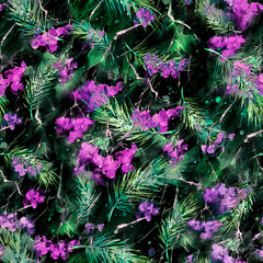 Watercolor viburnum, rowan and elder branches seamless pattern, hand painted.Watercolor Branch, bunch of  berries of mountain ash.scarf,fabric, material.Abstract art background for beautiful design