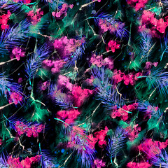Watercolor viburnum, rowan and elder branches seamless pattern, hand painted.Watercolor Branch, bunch of  berries of mountain ash.scarf,fabric, material.Abstract art background for beautiful design