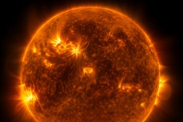 Ultra Close-up of Sun Surface Showing Solar Flares and Magnetic Loops, Astronomy and Space Science Concept