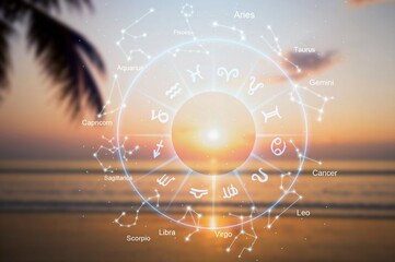 Zodiac signs astrology horoscopes image on sea background