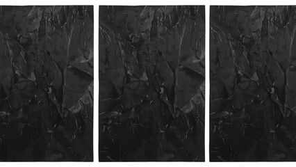 Abstract Triptych in Shadows: An artful arrangement of dark, textured panels evokes a sense of depth and mystery, rendered in monochrome hues.