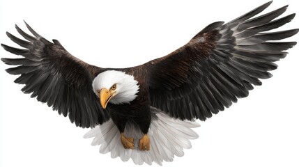 Obraz premium Bald Eagle in Flight Digital Painting, Wings Spread, Freedom Concept, Bird of Prey Bald Eagle, Digital Art
