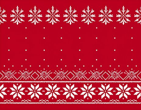 Simple winter pattern of white snowflakes and dots on a red background