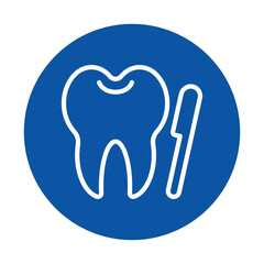 Dental Icon Featuring Tooth and Dental Tool on Blue Background