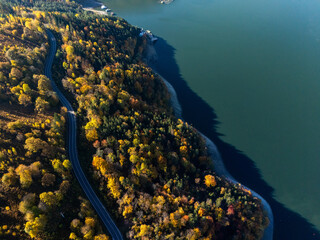 Autumn Mountain Road with a Lake