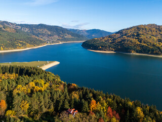 Autumn Mountain Road with a Lake