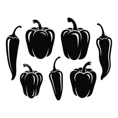 Silhouettes of bell peppers and chili peppers collection for culinary designs