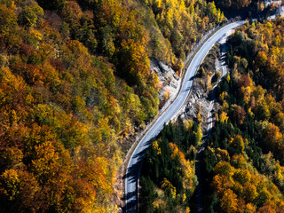 Autumn Mountain Road with a Lake