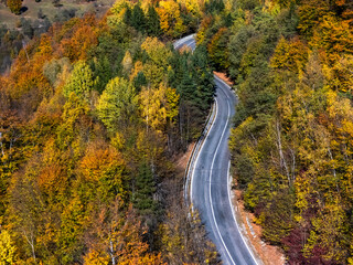 Autumn Mountain Road with a Lake