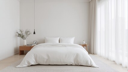 Minimal Bedroom with Clean White Sheets and Modern Interior Design