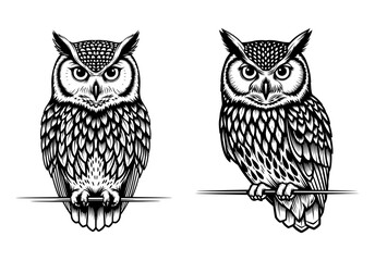 Vector art of two owls perched on a branch, showcasing their wisdom and nocturnal nature