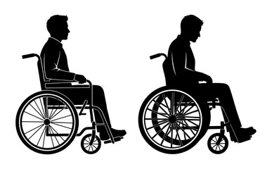 Vector art of silhouette of two men in wheelchairs, representing disability and accessibility