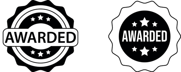 Awarded badges with stars and scalloped border in black