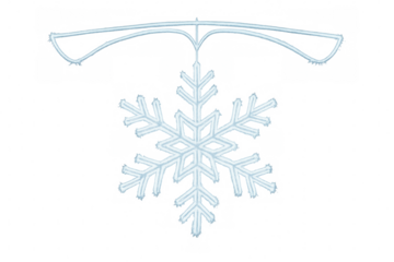 Glowing snowflake ornament hanging on transparent background